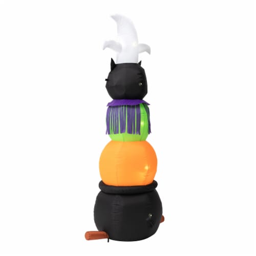 Glitzhome 8 Feet Lighted Halloween Inflatable Stacked Ghost, Black Cat, Witch & Pumpkin Decor Perspective: bottom