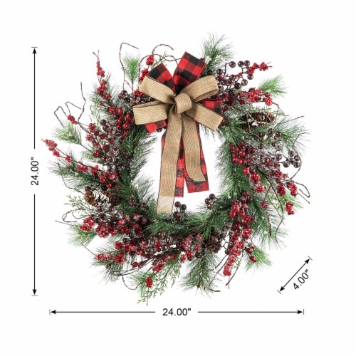 Glitzhome 24 Inch Diameter Frosted Berry, Pine with Bowknot Wreath Perspective: bottom