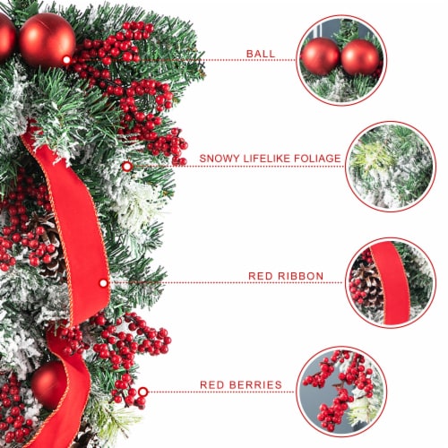 Glitzhome 25 Inch Tall Flocked Berry, Ornament and Pinecone Ribbon Teardrop Perspective: bottom