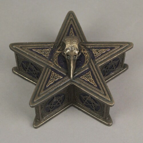 Veronese Design - Raven Skull Pentagram Shaped Bronze Finished Trinket Box Wicca Pagan Perspective: bottom
