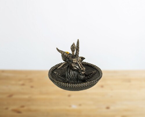 Baphomet Goat Head Ritual Altar Bronze Finish Backflow Incense Burner 5 Inches Perspective: bottom