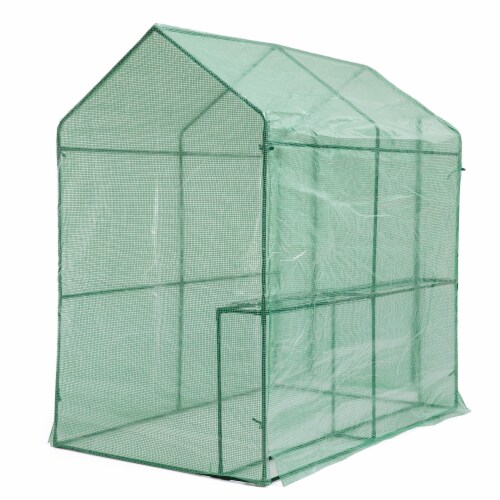 Glitzhome 24.5 Sq'ft Portable PVC Walk-in Greenhouse, Two Tier 2 Shelves Perspective: bottom