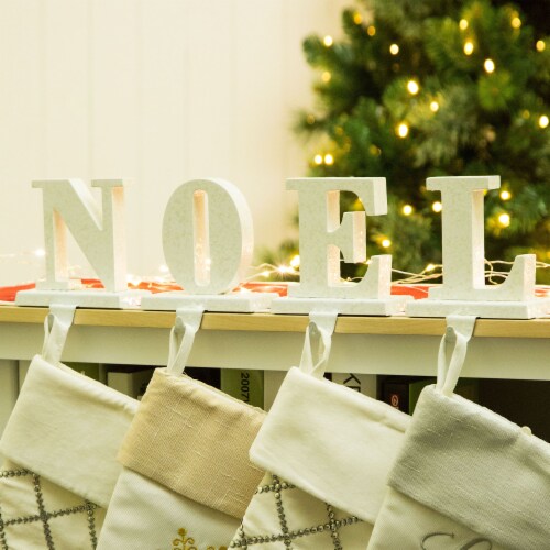 Glitzhome 5.91 Inch Tall Wooden/Metal NOEL Stocking Holder Set Perspective: bottom