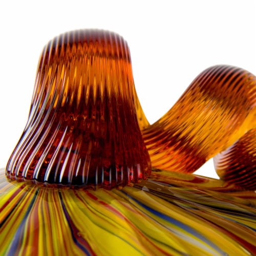 Glitzhome Tall Multi Striped Glass Short Pumpkin, 5.95 Inch Diameter X 5.00 Inch Perspective: bottom