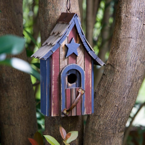 Glitzhome Hanging Distressed Solid Wood Birdhouse Perspective: bottom
