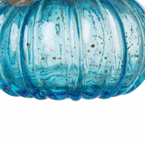 Glitzhome 5.95 Inch Diameter Blue Small Glass Pumpkin Perspective: bottom