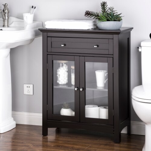 Glitzhome 26 * 32 Inch Wooden Floor Storage Cabinet with Double Doors, Espresso Perspective: bottom