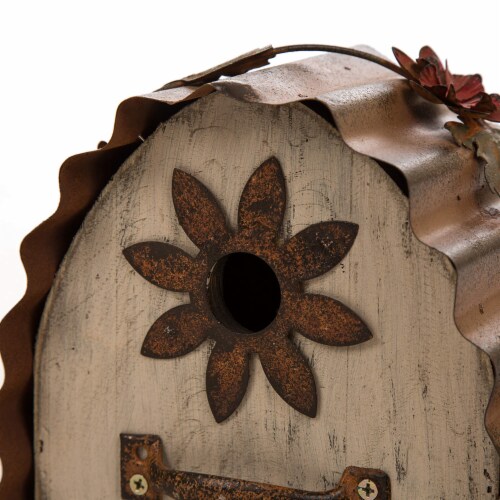 Glitzhome 7.09 L Semicircle Wooden Garden Bird House, Distressed Textured Perspective: bottom