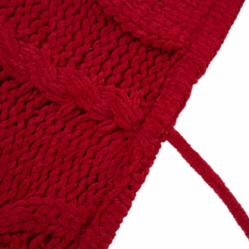 Glitzhome Knitted Polyester Farmhouses Christmas Tree Skirt - Red Perspective: bottom