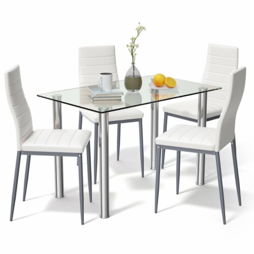 5 Piece Table Chair Dining Set Glass Metal Kitchen Furniture Perspective: bottom