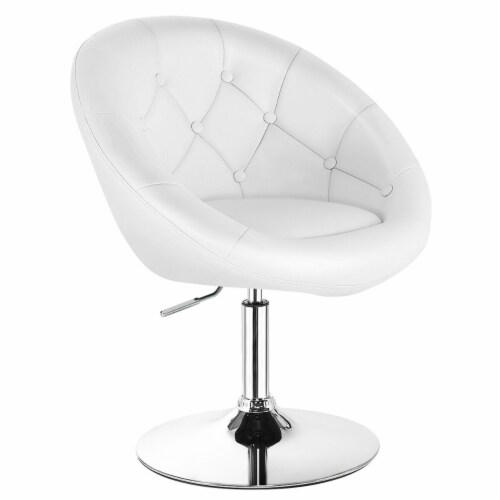 Gymax PU Leather Adjustable Modern Chair Swivel Round Tufted Back White Perspective: bottom