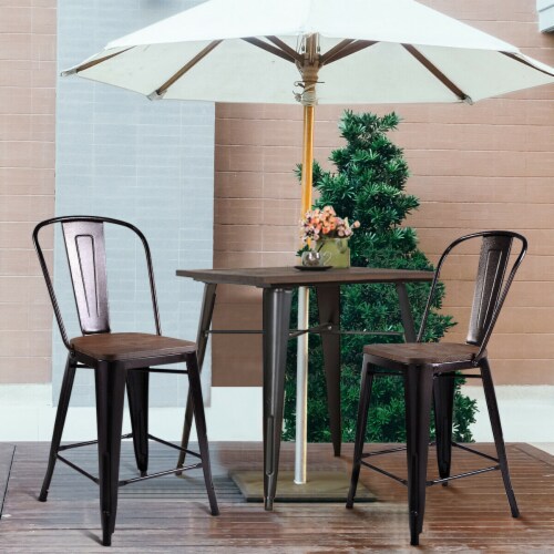 Costway 2 PC Metal Wood Counter Stool Kitchen Dining Bar Chairs Perspective: bottom