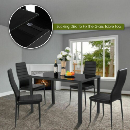 5 Piece Kitchen Dining Set Glass Metal Table and 4 Chairs Breakfast Furniture Perspective: bottom