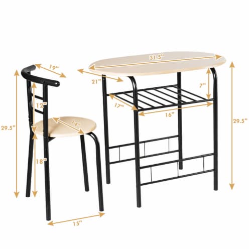 Costway 3 PCS Dining Set Table and 2 Chairs Home Kitchen Breakfast Bistro Pub Furniture Perspective: bottom
