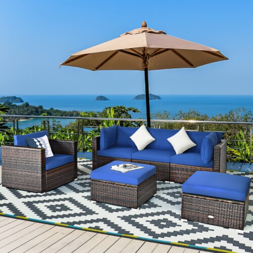 Costway 6PCS Patio Rattan Furniture Set Sectional Cushion Sofa