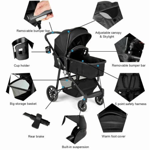 Costway 2 in1 foldable baby stroller kids travel newborn infant buggy pushchair on sale black