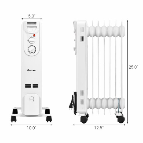 Costway 1500W Electric Oil Filled Radiator Space Heater 5-Fin Thermostat Room Radiant Perspective: bottom