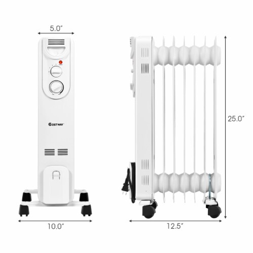 Costway 1500W Electric Oil Filled Radiator Space Heater 5-Fin Thermostat  Room Radiant