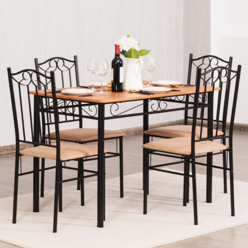 Costway 5 PC Dining Set Wood Metal 30 Table and 4 Chairs Black Kitchen Breakfast Furniture Perspective: bottom