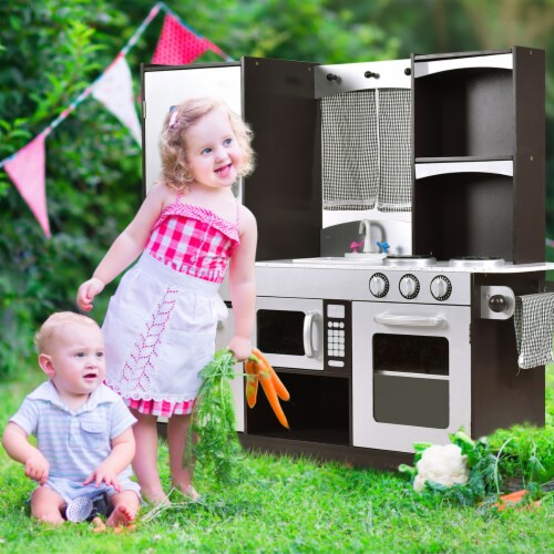 Gymax Kids Cooking Pretend Play Toy Wooden Kitchen Set Children Playset