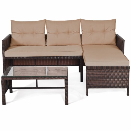Gymax 3PC Rattan Furniture Set Outdoor Patio Couch Sofa Wicker Set Perspective: bottom