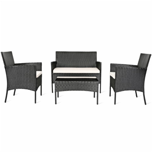 Gymax 4PCS Rattan Patio Conversation Set Outdoor Furniture Set