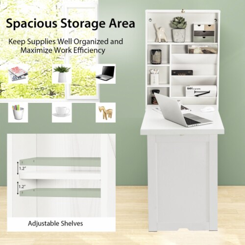 Wall Mounted Computer Convertible Desk Floating Desk w Storage