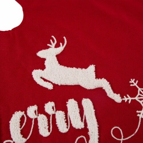 Glitzhome Fabric Merry Christmas Tree Skirt - Red/White Perspective: bottom