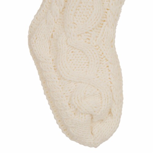 Glitzhome 24 Inch Length Knitted Polyester Christmas Stocking with Pom Pom Ball-White Perspective: bottom