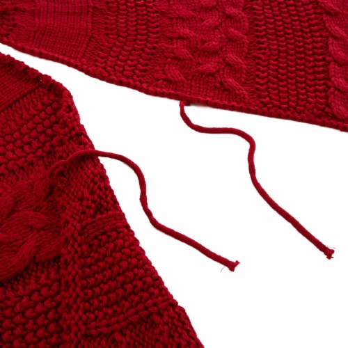 Glitzhome 52 Inch Diameter Knitted Acrylic Red Christmas Tree Skirt Perspective: bottom