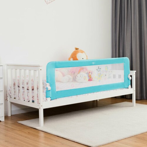 69'' Breathable Baby Children Toddlers Bed Rail Guard Safety Swing Down Blue Perspective: bottom