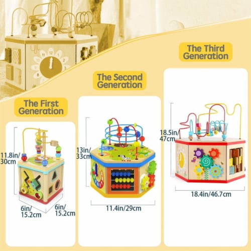 Topbright Toys Wooden Educational 7 in 1 Activity Hexagon Cube