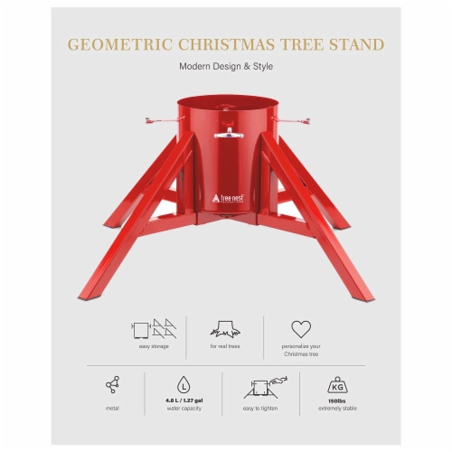 Tree Nest Christmas Tree Stand Base Modern Design for 10ft Real Trees, Steel (Large, Red) Perspective: bottom