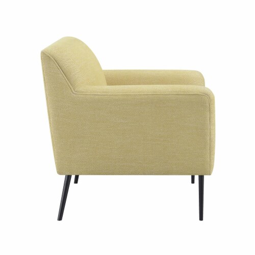 Fabric Upholstered Accent Chair with Metal Legs in Lemon and Black Perspective: bottom