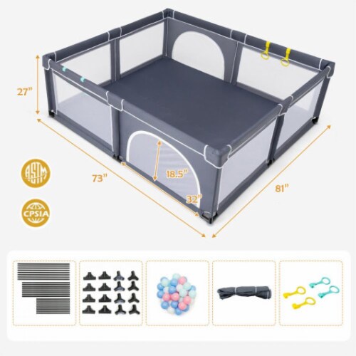 Hivvago Large Infant Baby Playpen Safety Play Center Yard with 50 Ocean Balls-Dark Gray Perspective: bottom