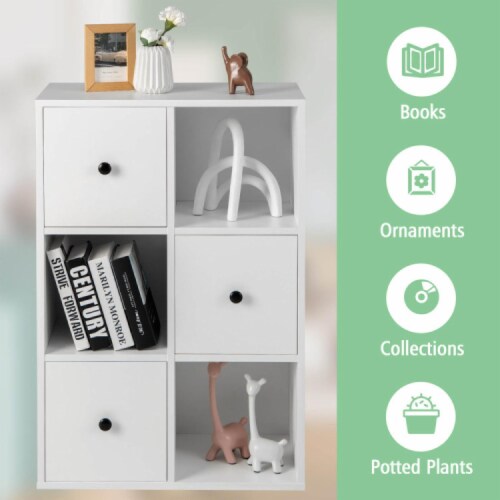 Hivvago 3-Tier Bookshelf with Anti-toppling Device for Living Room-White Perspective: bottom