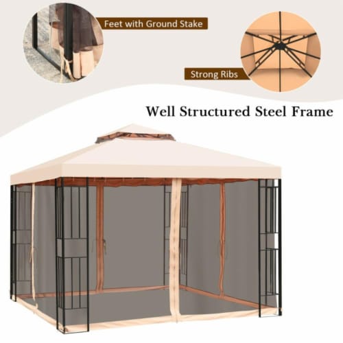 Hivvago 10 x 10 Feet 2-Tier Vented Metal Canopy with Mosquito Netting Perspective: bottom