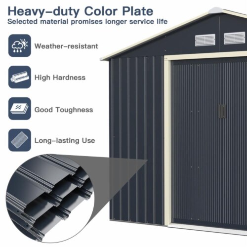 Hivvago 9 x 6 Feet Metal Storage Shed for Garden and Tools-Gray Perspective: bottom