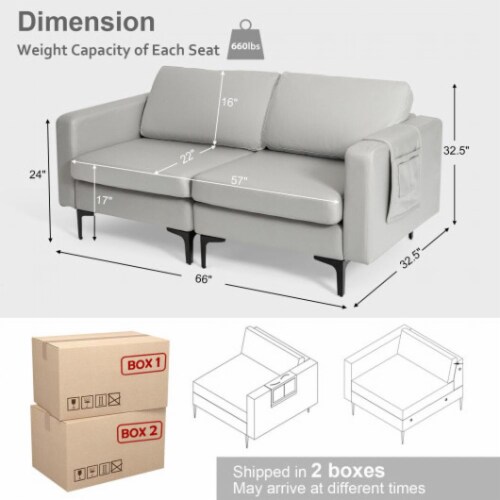 Hivvago Modern Loveseat Sofa Couch with Side Storage Pocket-Light Gray Perspective: bottom