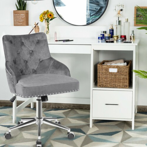 Gymax Velvet Office Chair Tufted Upholstered Swivel Computer Desk Chair w/ Nailed Trim Perspective: bottom