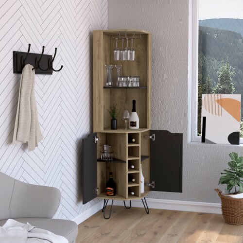 Audra Corner Bar Cabinet Six Built in Wine Rack Two Shelves Four
