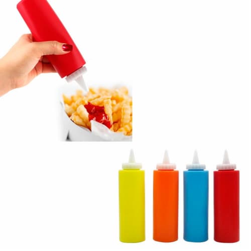4 Condiment Squeeze Bottle Dispenser Salad Dressing Plastic 12oz