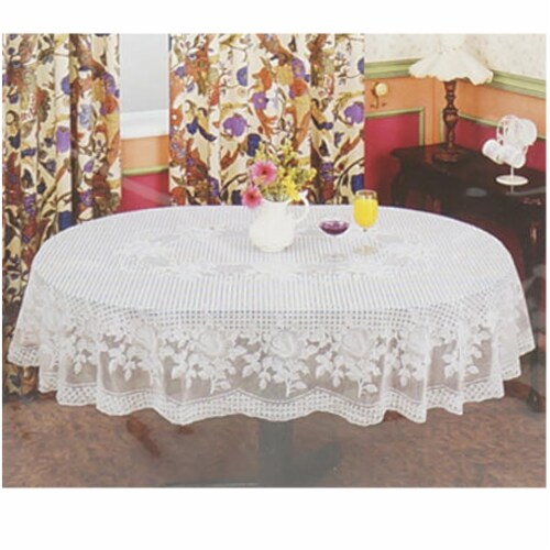 Vinyl White Oval Tablecloth 54 X 72 Design Table Cover Party Easy Wipe Clean Perspective: bottom