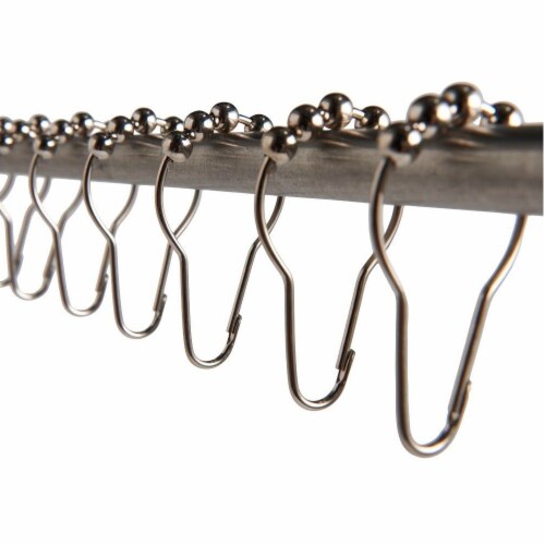 12 Shower Curtain Hooks Rings Stainless Steel Roller Glide Balls Metal Clip Rod Perspective: bottom
