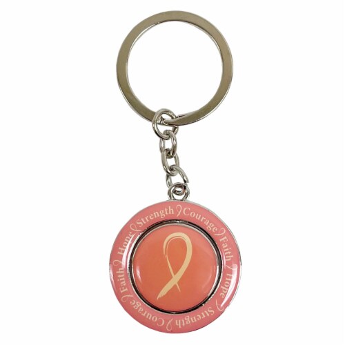 Breast Cancer Awareness Keychain Gift Holder Survivor Pink Ribbon Spinning Charm Perspective: bottom
