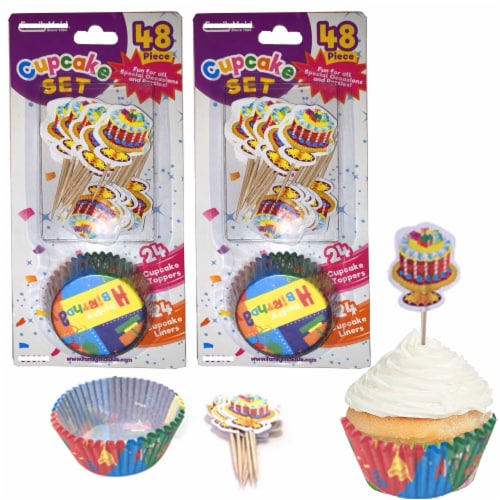 96 Pc Happy Birthday Cupcake Liners Toppers Wrapper Baking Cups Party Decoration Perspective: bottom