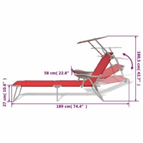 vidaXL Sun Lounger with Canopy Steel Red Perspective: bottom