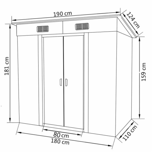 vidaXL Garden Shed Gray Metal 74.8 x48.8 x71.3 Perspective: bottom