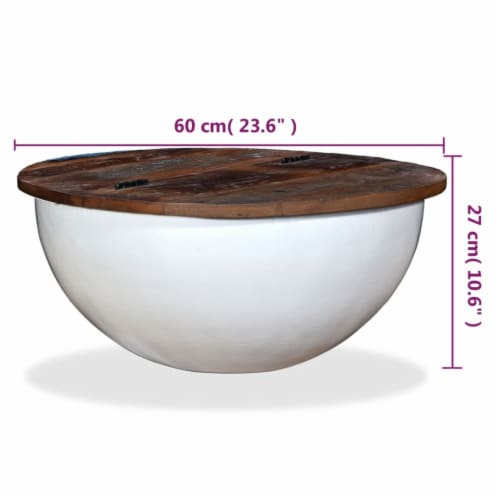 vidaXL Coffee Table Solid Reclaimed Wood White Bowl Shape Perspective: bottom