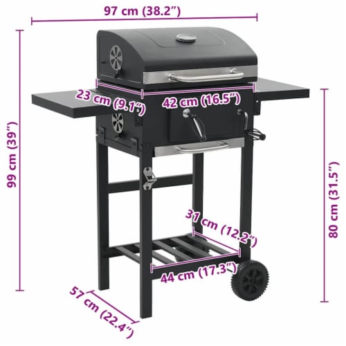 vidaXL Charcoal-Fueled BBQ Grill with Bottom Shelf Black Perspective: bottom